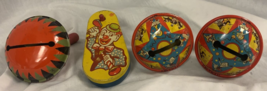 4 Vintage Tin Toy Litho Noise Maker by US Metal Toy Mfg Co USA New Years... - $17.06