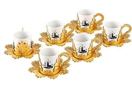 LaModaHome Maiden&#39;s Tower Printed Coffee Cups with Saucers Set of 6, Porcelain T - £47.73 GBP