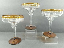 3 DiSaronno Amber Martini Cocktail Glasses Hand Blown Yellow Clear Barware Set - £31.64 GBP