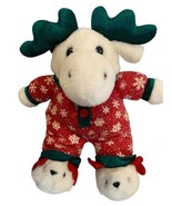 Vintage Holiday Moose  Plush With Slippers White Christmas Stuffed anima... - £24.84 GBP