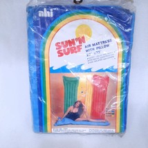 NEW Vintage Ahi SUN &#39;n SURF AIR MATTRESS w/ PILLOW blue pool float raft ... - £20.77 GBP
