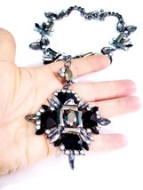 Black Choker Necklace, Rhinestone Statement Necklace, Bridesmaid Pageant Jewelry - £35.07 GBP