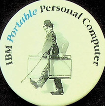 IBM Lenticular Button/Pinback - Chaplin Little Tramp w/Portable PC - Col... - £10.95 GBP