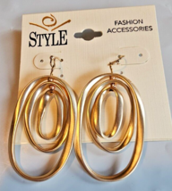 Style Brand French Wire Dangle Earrings Gold Tone Triple Oval Dangles - £12.35 GBP