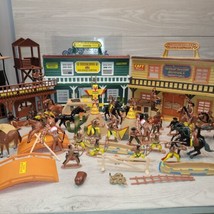 Vintage Wild West Toy Play Set Cowboys Indians Horses Wagons Buildings &amp;... - $95.00