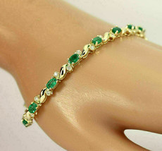 8Ct Lab Created Green Emerald Diamond Tennis Bracelet 14K Solid Yellow Gold Over - £114.41 GBP