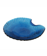 IVV Italy Blue art glass hand blown scalloped sea shell inspired bowl - $937.10 MXN