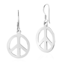 Fashion Icon Peace Symbol Sign .925 Sterling Silver Dangle Earrings - £12.60 GBP