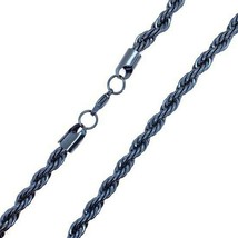 Dark Blue Rope Chain Necklace Mens Stainless Steel 7mm 20-24-inch - £19.12 GBP