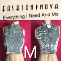 Light Blue/Grey Velvet Crop Top~Size M - $15.90