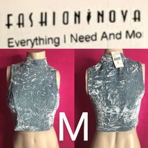 Light Blue/Grey Velvet Crop Top~Size M - £12.70 GBP