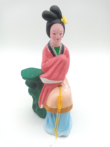 Vintage Chalkware Hand Painted Geisha Girl Statue Figurine Detail Colorful - $34.64