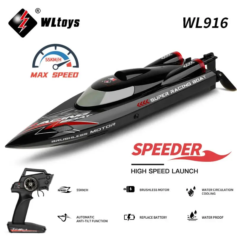 WLtoys WL916 916  RC Racing Boat 55KM/H Brushless High Speed 2.4GHz Remote - £140.84 GBP+