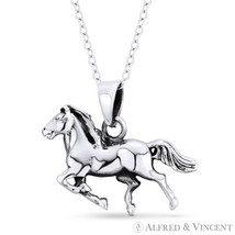 Galloping Stallion Mustang Horse Equestrian Charm Pendant in 925 Sterling Silver - £15.02 GBP+