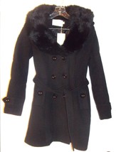 Sz XS/S - Meishangnvhai Modern Urban Women Black Coat w/Removeable Fur C... - £57.53 GBP