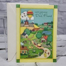 Vintage Buzza Birthday Card Hot Air Balloon Quilted Scene  - $5.93