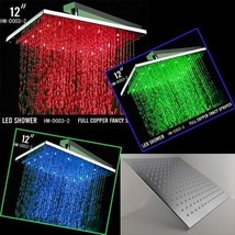 12&quot; Square Showerhead LED Temperature Sensor Changing Color, Polished Chrome - £129.52 GBP