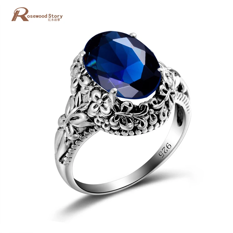 Luxury Jewelry Vintage Cocktail Rings for Women Lab Sapphire Stones Rose Shape S - £41.21 GBP