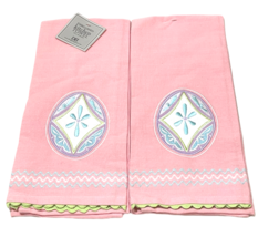 DII Easter Spring Embroidered Tea Towel Pair (2) 18" x  28" Pink Cotton ... - $11.88