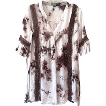VIzio USA Brown &amp; Tan Tie Die w/ Lace detailing &amp; Bell Sleeves Tunic Top... - £14.54 GBP