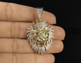 3.00 Ct Round Cut Lab-Created Diamond Men Lion Pendant 14k Yellow Gold Plated - £357.20 GBP