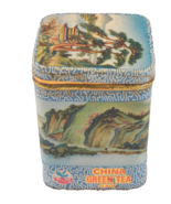 Vintage Shanghai Green Tea Tin with Watercolor Landscapes Empty - $17.81 CAD