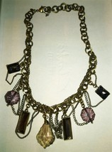 Stunning Vintage Chain Link Multicolor Dangling Faceted Crystal Charms Necklace - £61.50 GBP