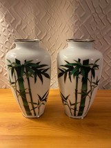 Vintage set of Bamboo Design White Japanese Cloisonne Enamel Vases - £110.39 GBP