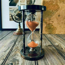 Nautical Sand Timer With Bottom Compass Brass Finish Hourglass For Home Decor - £69.56 GBP