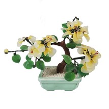 Vintage Japanese Chinese Oriental Asian Jade Glass Flowering Blossom Bonsai Tree - £58.27 GBP