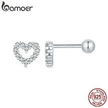 925 Sterling Silver Stud Earrings Heart Earrings Shiny Jewelry - £9.01 GBP