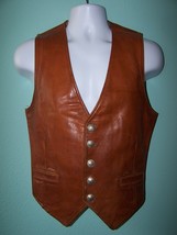 Vintage Mens Brown Genuine Leather Vest With 5 Cent Buffalo Buttons Closure - $150.00