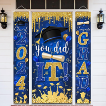 Blue and Gold Graduation Decorations Class of 2024 Congrats Grad Banner and You - £20.40 GBP