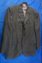 3 Button Designer Gian Franco Ruffini Italy Dark Gray Pin Stripe Suit Jacket 44R - £30.41 GBP