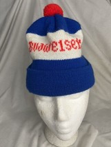 Vintage Budweiser Beer Stocking Hat Beanie Red Lettering Blue & White - $14.85