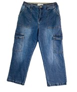 GOGO Women Sz 17/33 Blue High Rise Cargo Denim Jeans Wide Leg Skater Y2K... - $36.07 CAD