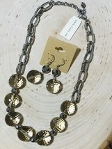 ANN TAYLOR SILVER TONE AMBER COLOR BEAD NECKLACE &amp; EARRING SET NWT - $34.60