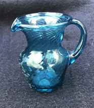Vtg Beautiful Hand Blown Blue Glass Creamer Mini Pitcher Art Glass 3-1/2” - £7.88 GBP