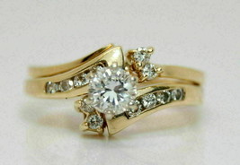 1.29Ct Simulated Diamond 10K Yellow Gold Plated Silver Engagement Bridal Set - £117.44 GBP