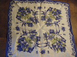 Floral Handkerchief with Violets on White Background  GUC - Vintage - £9.59 GBP