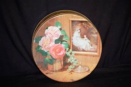 Old Vintage Victorian Style Litho Tin Can w Lid Pink Rose Design Round C... - £11.67 GBP