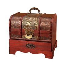 Classic Antique Wooden Treasure Box Ornament Craft Jewelry Box With Lock... - $62.30+