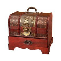 Classic Antique Wooden Treasure Box Ornament Craft Jewelry Box With Lock... - £46.56 GBP+