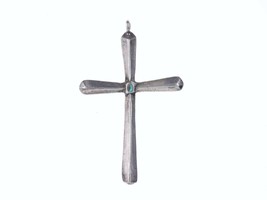 Vintage Native American Tufa Cast sterling channel inlay turquoise cross - $143.55