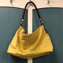 Fossil leather yellow purse with brown woven shoulder bag purse 15” x 10” - $70.29