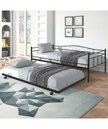 Twin Metal Daybed with Trundle S-Style Headboard, Black - £146.37 GBP
