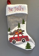 Farm Truck Christmas Plaid Stocking Tree Appliqued Embroidered Be Jolly ... - $21.44