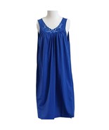 Shadowline Nightgown Blue Embroidered Flowers Sz M - $26.99