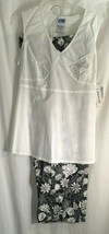 Maternity top pants set M Summer Outfit flowers Black White NEW - $25.00