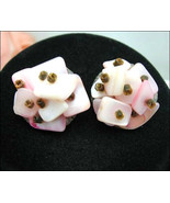 PIECES of  PINK Tinged Sea SHELL &amp; BEADS  Vintage EARRINGS CLIP ON CLUSTER - £11.77 GBP